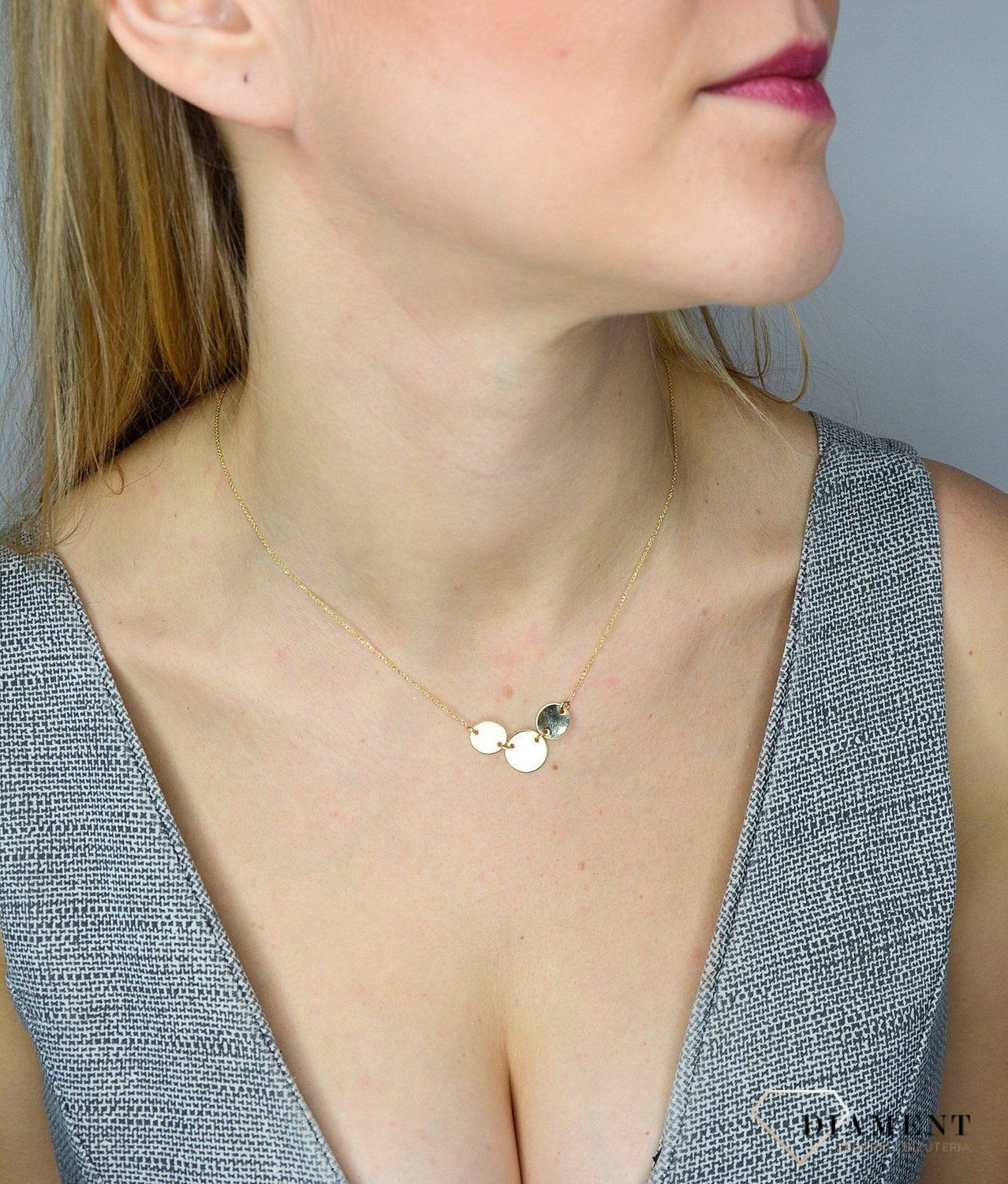 Naszyjnik złoty próby 585 z okrągłymi blaszkami NA 472  Jest to idealny pomysł na prezent dla ukochanej, który został wykonany z wysokiej jakości 14-karatowego żółtego złota..jpg